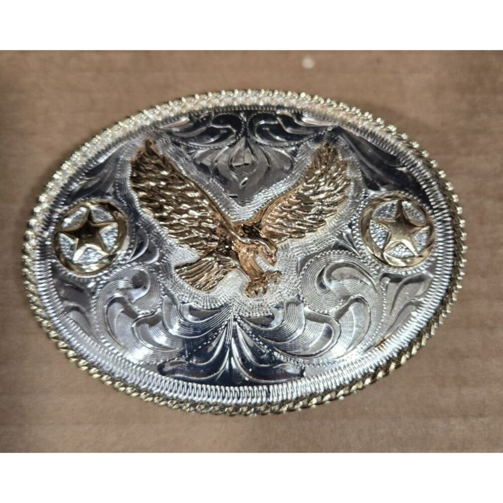 Justin Silver Belt Buckle With Eagle and stars
